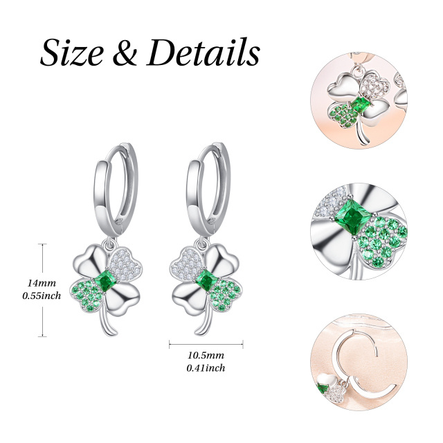 Sterling Silver Princess-square Shaped Cubic Zirconia Four Leaf Clover & Bow Lever-back Earrings-7