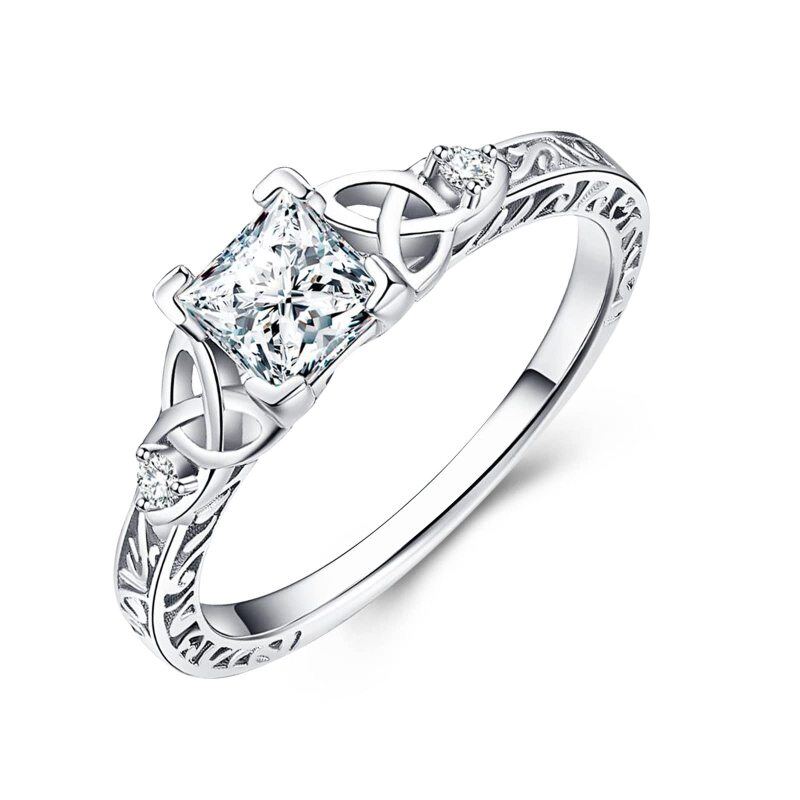 Bague de mariage carrée en argent sterling avec nœud celtique en forme de carré de princesse et de moissanite