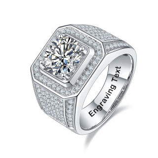 Sterling Silver Princess-square Shaped Moissanite Square Engagement Ring for Men-33