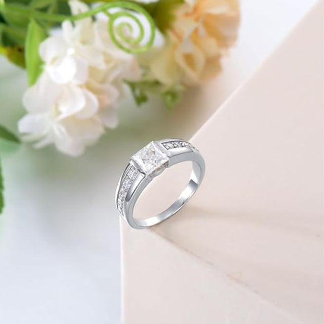 Bague de fiançailles en argent sterling avec moissanite de forme princesse-carrée pour homme-4