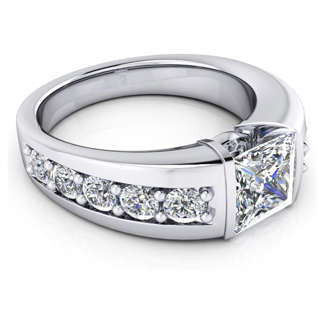 Sterling Silver Princess-square Shaped Moissanite Engagement Ring for Men-2