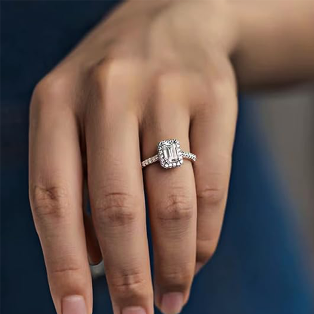 Bague de fiançailles carrée en moissanite en forme de carré de princesse en argent sterling-2