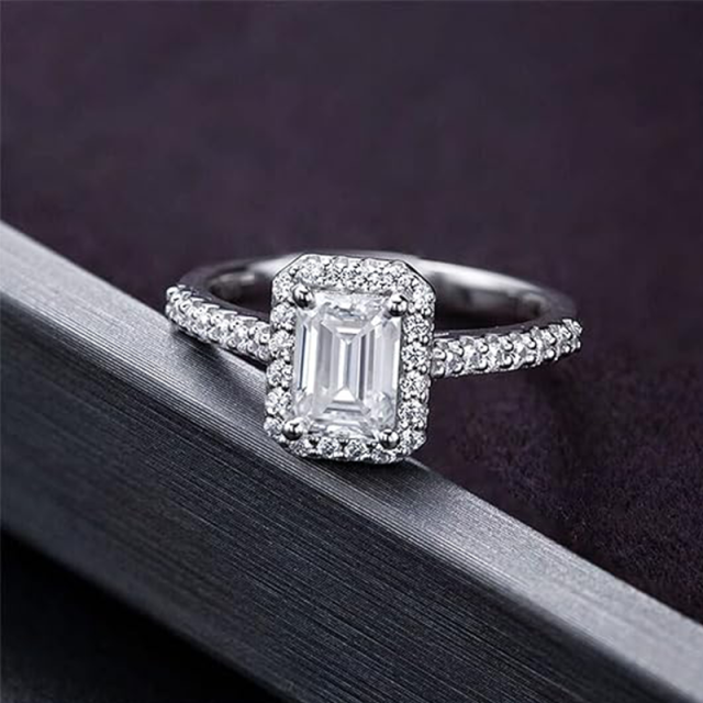 Sterling Silver Princess-square Shaped Moissanite Square Engagement Ring-3