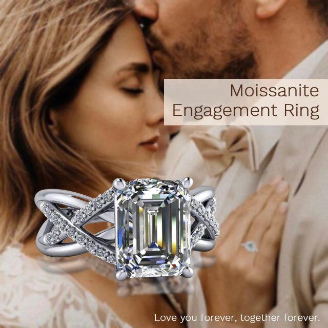 Sterling Silver Princess-square Shaped Moissanite Square Engagement Ring-4