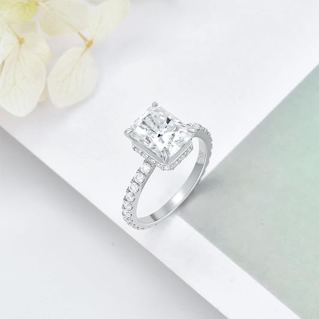 Sterling Silver Princess-square Shaped Moissanite Square Engagement Ring-3