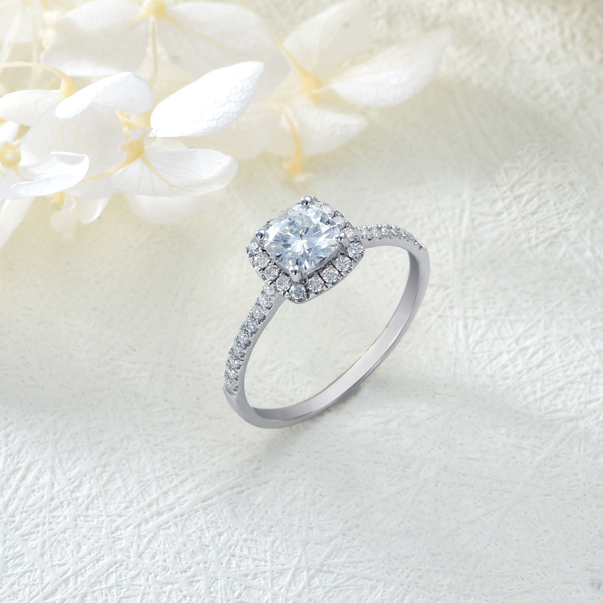 Anillo de compromiso Moissanite cuadrado con forma de princesa en plata de ley-2