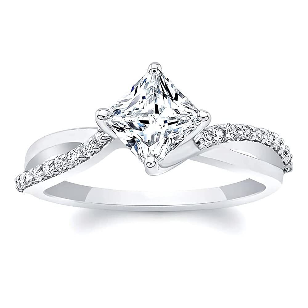 Sterling Silver Princess-square Shaped Moissanite Personalized Engraving Engagement Ring-1