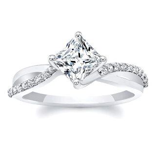 Sterling Silver Princess-square Shaped Moissanite Personalized Engraving Engagement Ring-44