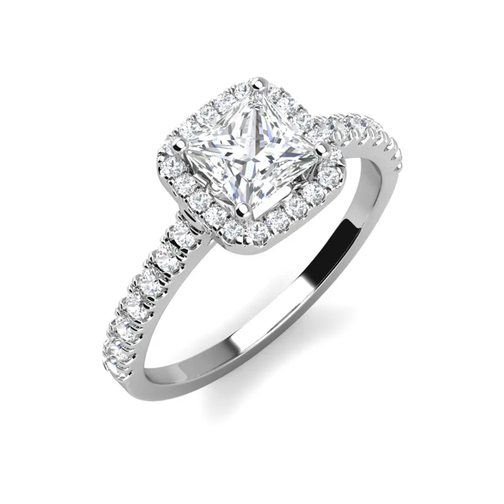 Anel de noivado com gravação personalizada de moissanite em formato de princesa em prata esterlina-1