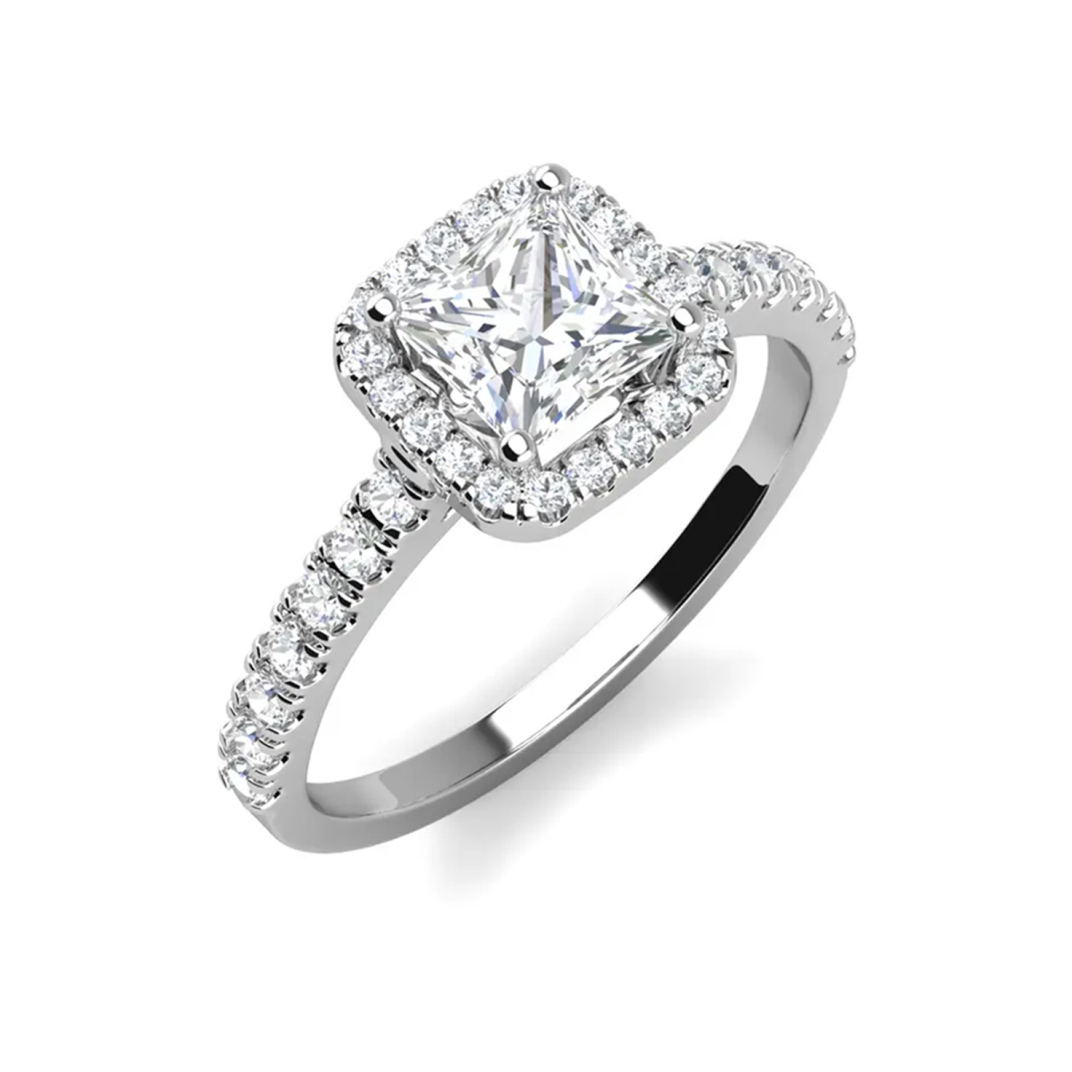 18K White Gold Princess-square Shaped Moissanite Personalized Engraving Engagement Ring-1