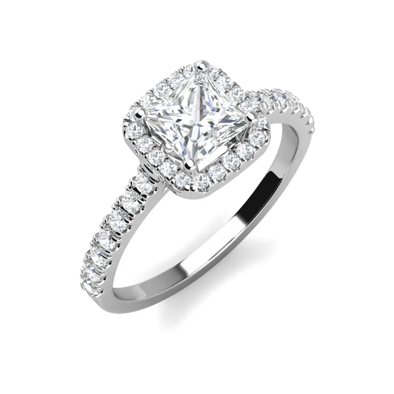 Sterling Silver Princess-square Shaped Moissanite Personalized Engraving Engagement Ring