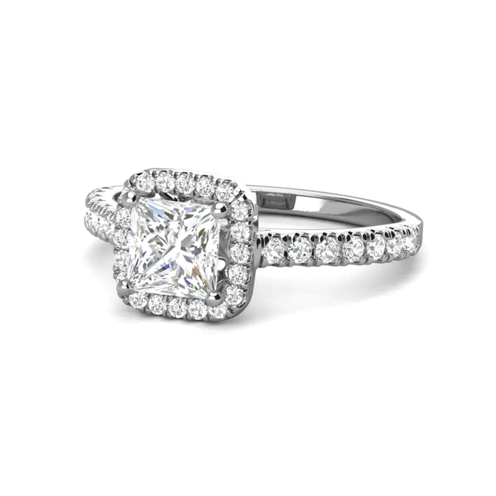 Anel de noivado com gravação personalizada de moissanite em formato de princesa em prata esterlina-3