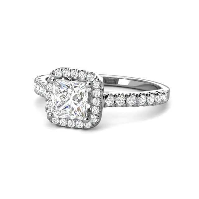 14K White Gold Princess-square Shaped Moissanite Personalized Engraving Engagement Ring-3