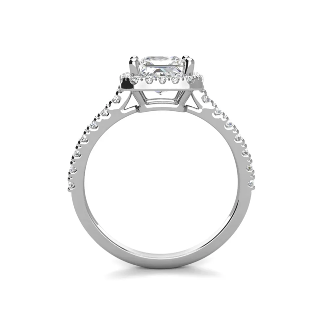 10K White Gold Princess-square Shaped Moissanite Personalized Engraving Engagement Ring-4