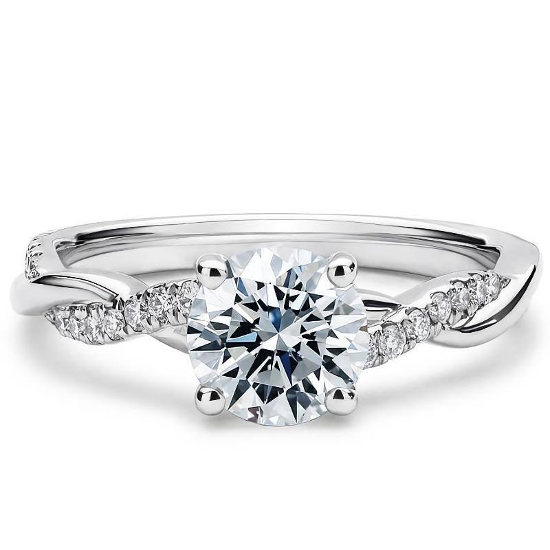 14K White Gold Princess-square Shaped Moissanite Personalized Engraving Engagement Ring