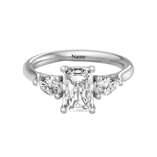 Sterling Silver Princess-square Shaped Moissanite Personalized Engraving Ring