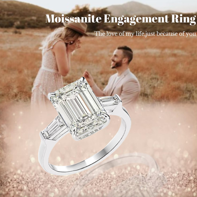 Sterling zilveren prinses-vierkante Moissanite vierkante ring-4