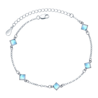 Sterling Silver Princess-square Shaped Moonstone Square Bead Station Chain Bracelet-50