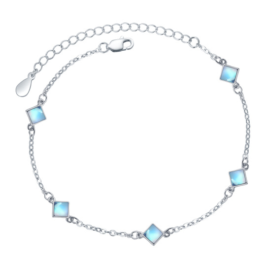 Sterling zilveren prinses-vierkant maansteen vierkante kraal station ketting armband