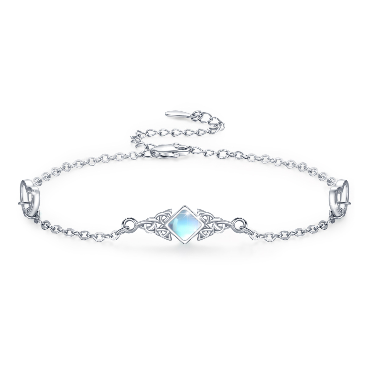 Pulsera de plata de ley con nudo celta de piedra luna en forma de princesa cuadrada-1