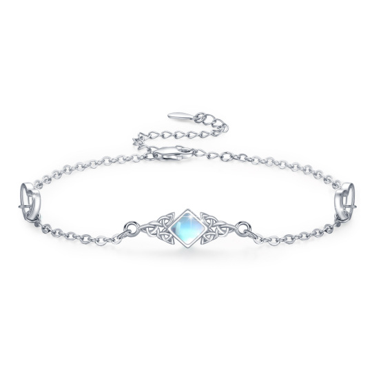 Sterling Silver Princess-square Shaped Moonstone Celtic Knot Charm Bracelet