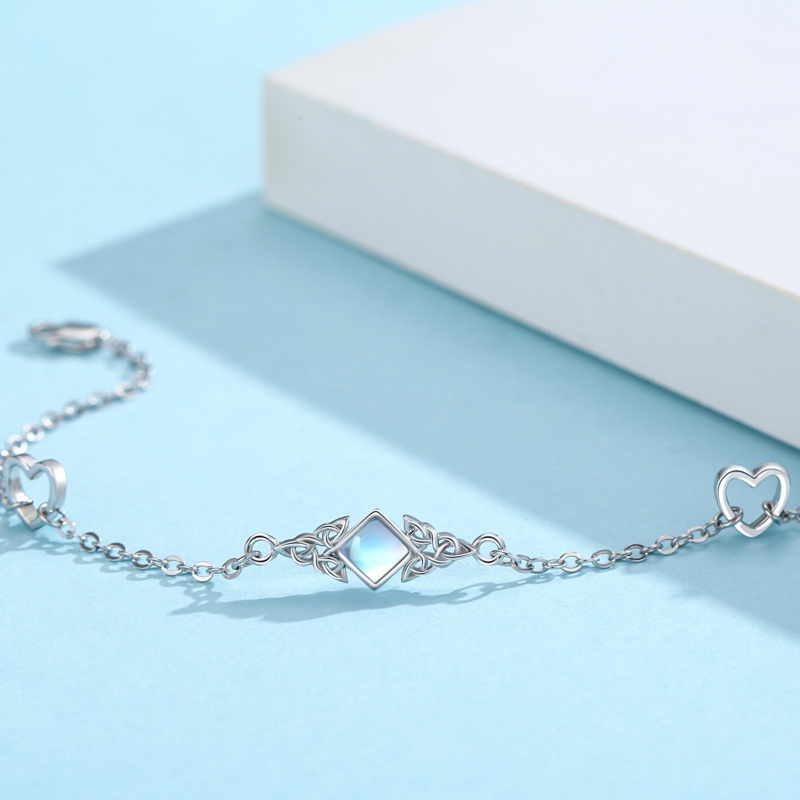 Sterling Silver Princess-square Shaped Moonstone Celtic Knot Charm Bracelet-3