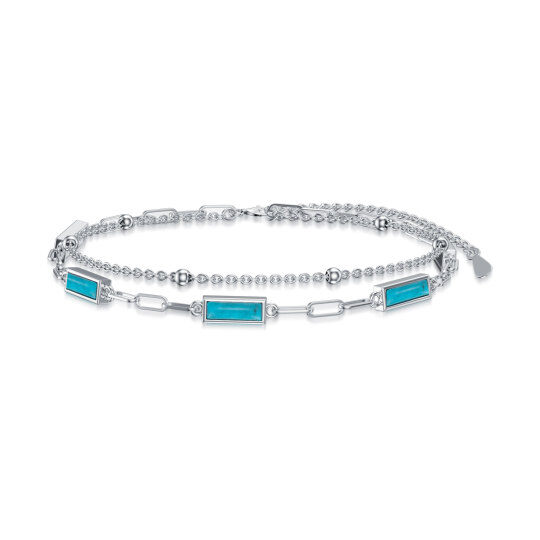 Sterling Silver Princess-square Shaped Turquoise Square Layerered Bracelet