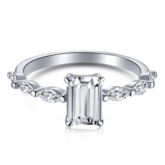 Sterling Silber Prinzessin-Quadrat geformt Zirkon & Quadrat Ring