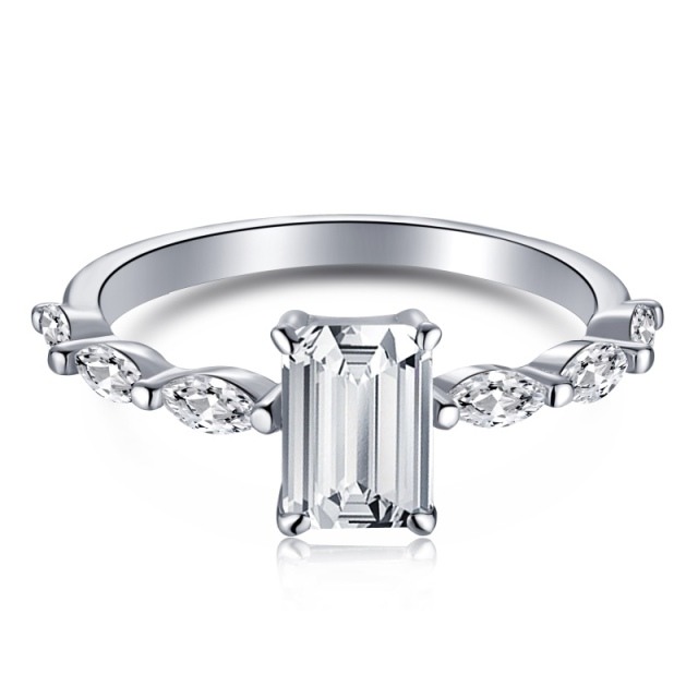 Sterling Silver Princess-square Shaped Zircon & Square Ring-4