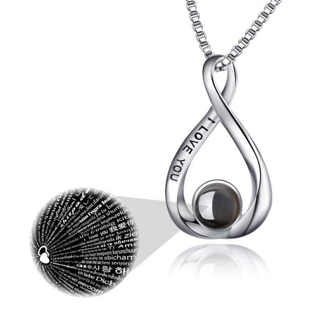 Collana con ciondolo a forma di simbolo infinito in argento 925 con parola incisa-1