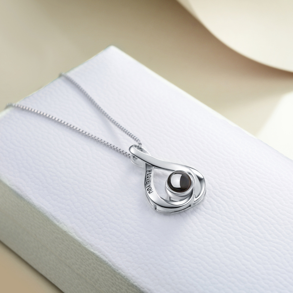 Sterling Silver Two-Tone Projection Stone Infinite Symbol Pendant Necklace With Engraved Word For Women-4