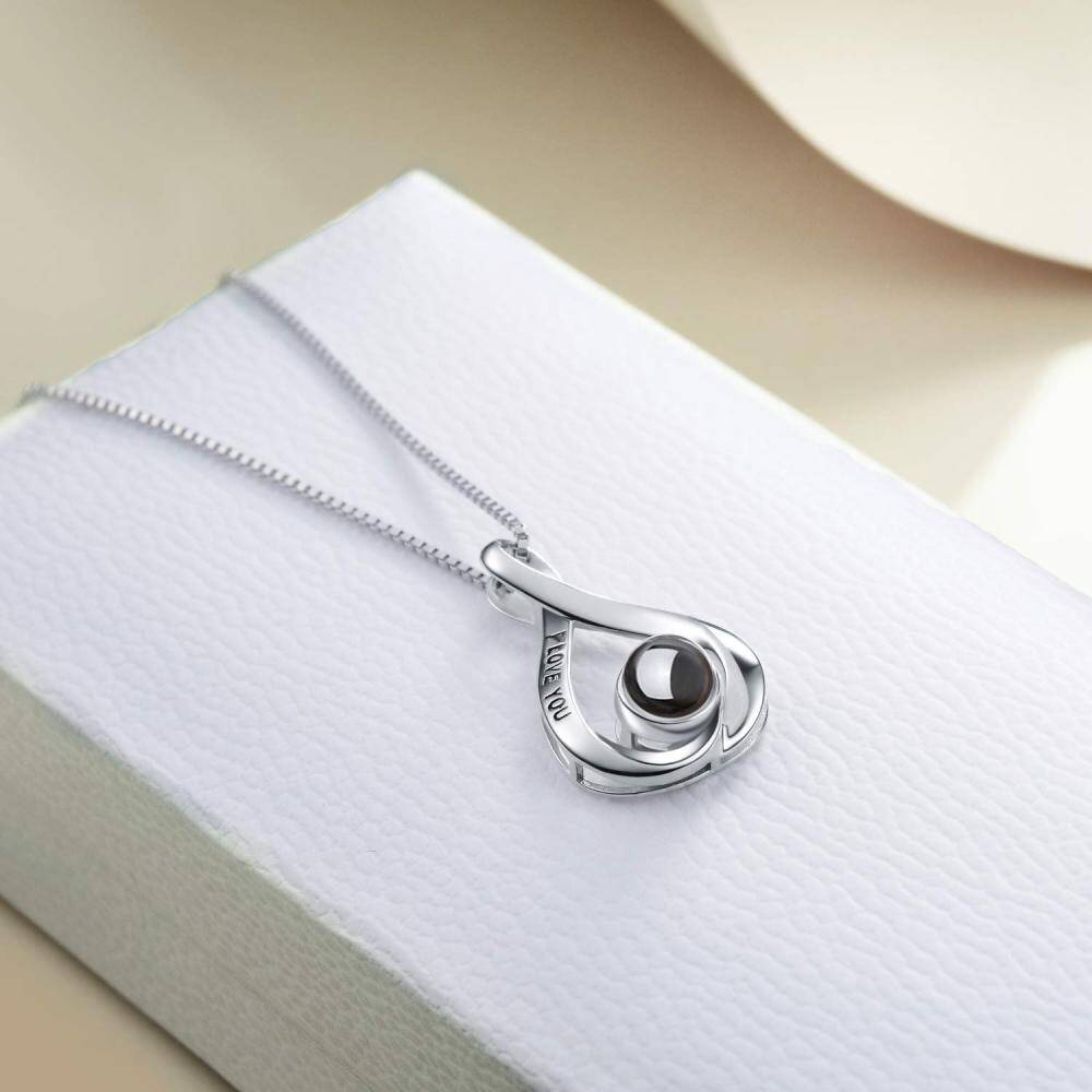 Sterling Silver Two-Tone Projection Stone Infinite Symbol Pendant Necklace With Engraved Word For Women-5