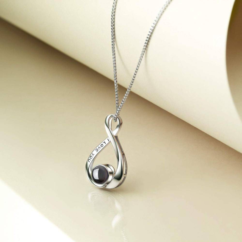 Sterling Silver Two-Tone Projection Stone Infinite Symbol Pendant Necklace With Engraved Word For Women-6