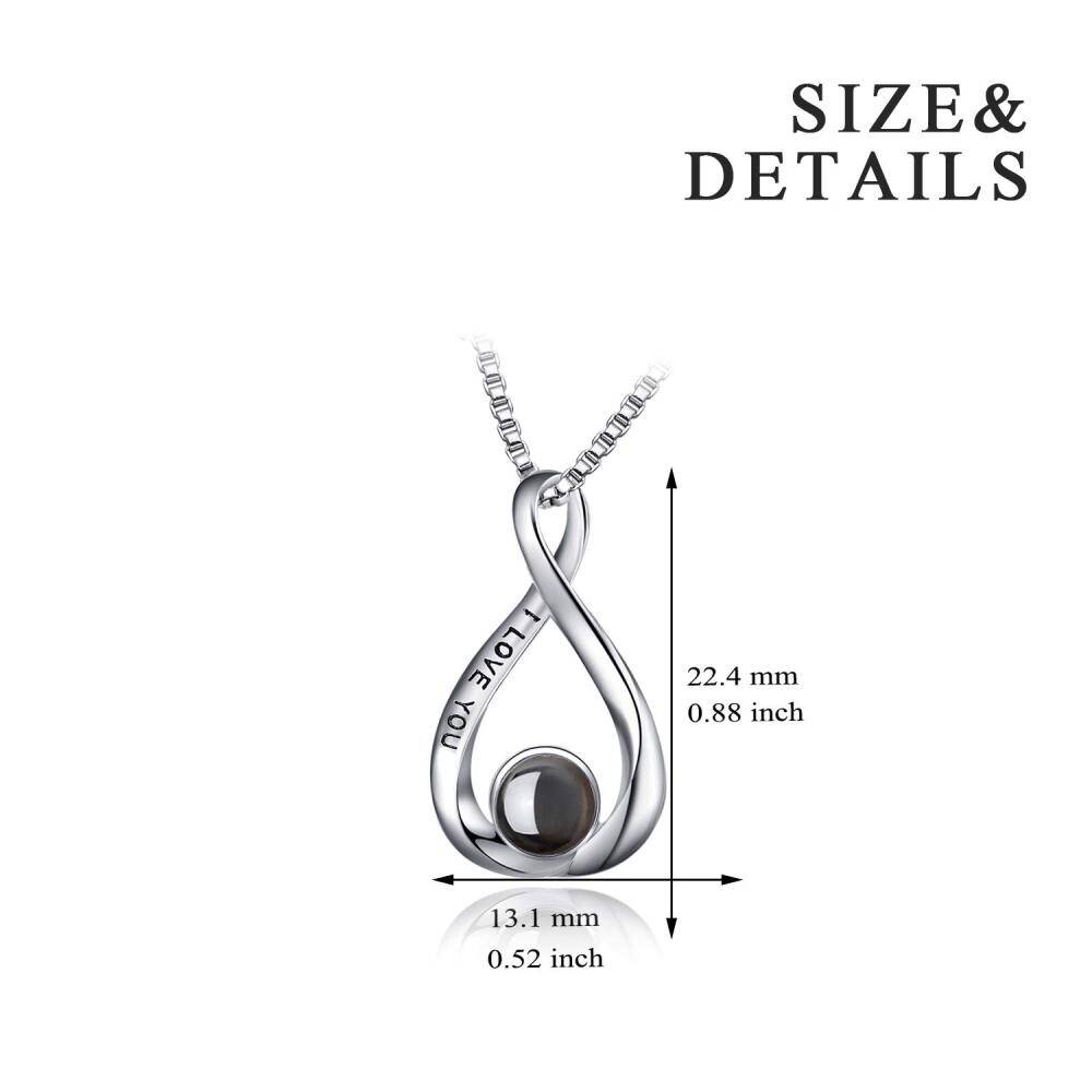 Sterling Silver Two-Tone Projection Stone Infinite Symbol Pendant Necklace With Engraved Word For Women-8
