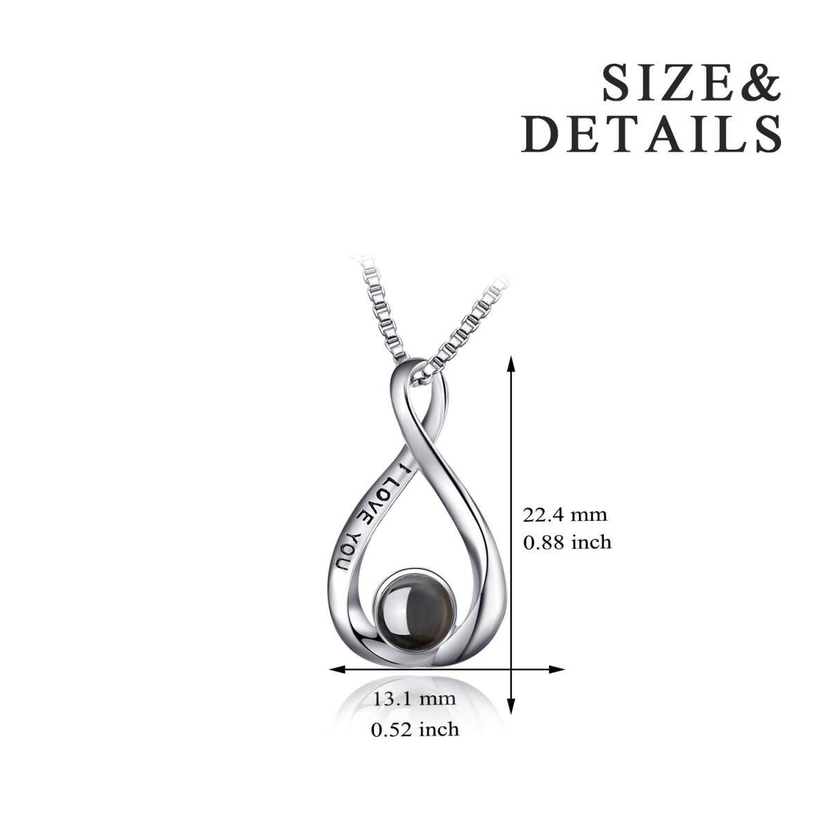 Sterling Silver Projection Stone Infinite Symbol Pendant Necklace with Engraved Word-8