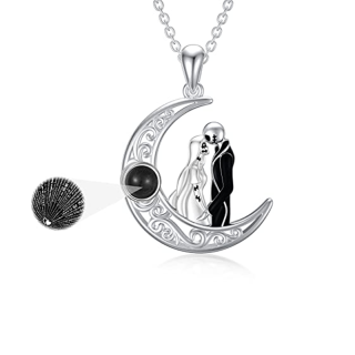 Sterling Silver Projection Stone Moon Pendant Necklace-1