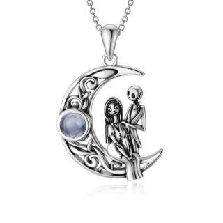 Sterling Silver Projection Stone Moon Pendant Necklace-35