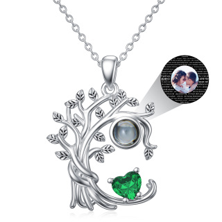 Sterling Silver Personalised Projection Stone Birthstone Tree Of Life Photo Pendant Necklace For Women-3