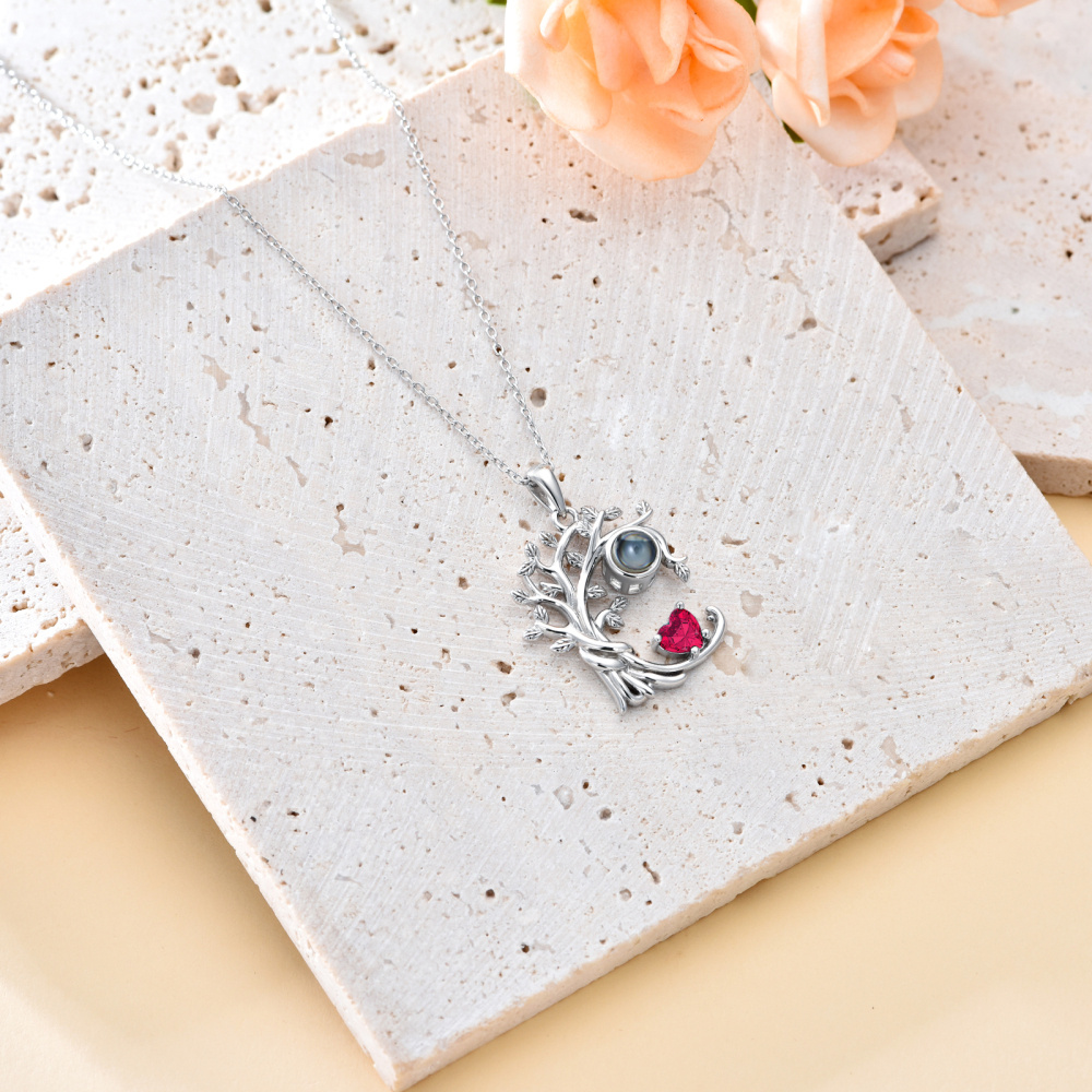 Collana con ciondolo con foto dell'albero della vita in argento sterling con pietra portafortuna personalizzata, per donna-5