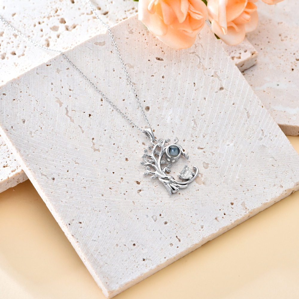 Collana con ciondolo con foto dell'albero della vita in argento sterling con pietra portafortuna personalizzata, per donna-7