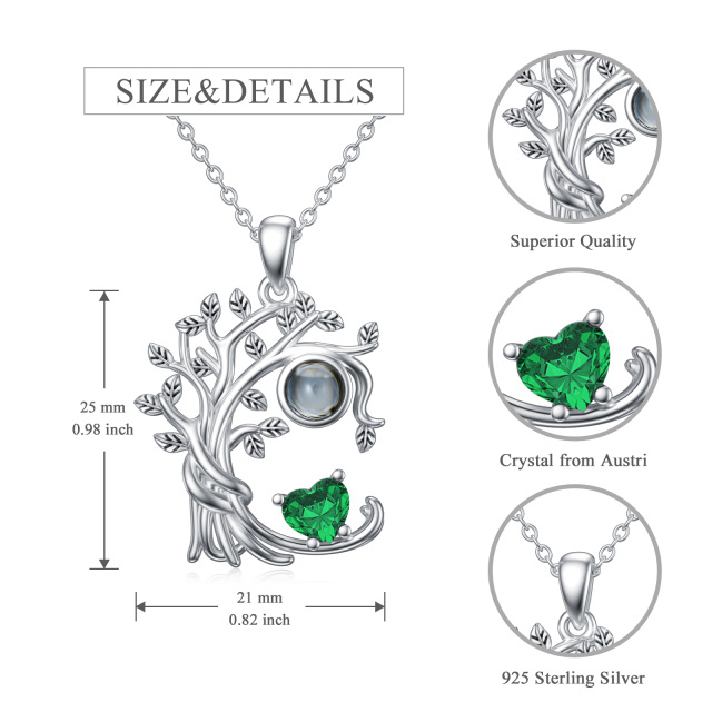 Sterling Silver Personalised Projection Stone Birthstone Tree Of Life Photo Pendant Necklace For Women-7