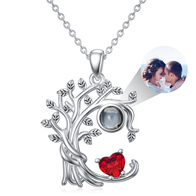 Sterling Silver Projection Stone & Personalized Birthstone Tree Of Life & Personalized Photo Pendant Necklace-1