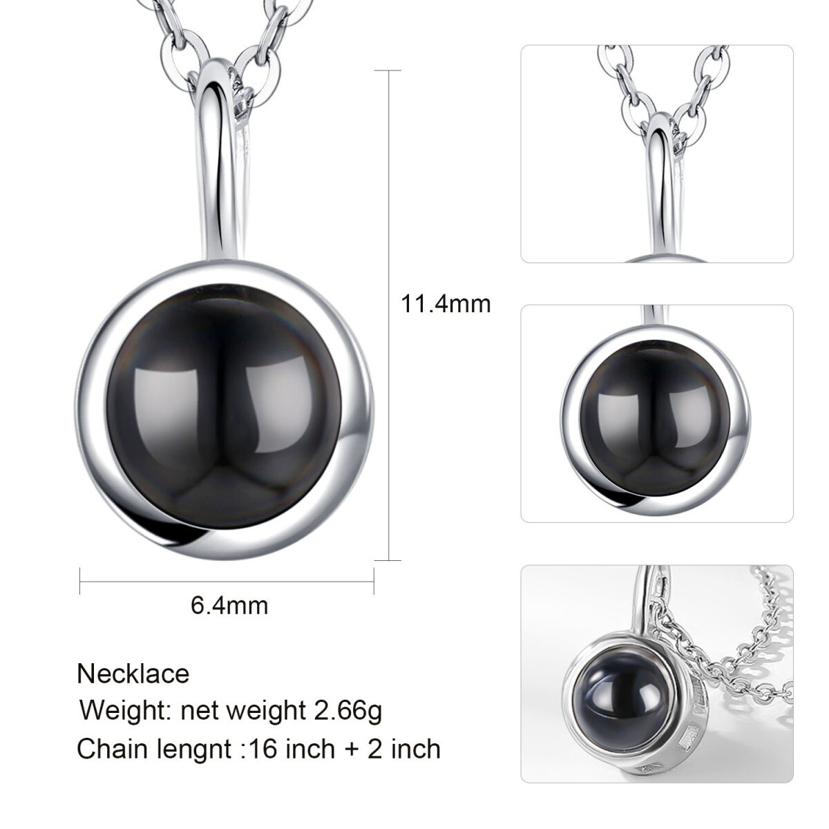 Collana con ciondolo a proiezione personalizzata in pietra di proiezione in argento sterling per le donne-6