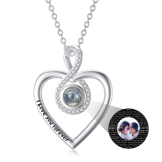 Sterling Silver Heart Projection Stone Personalised Photo Infinity Symbol Pendant Necklace With Engraved Word For Women-11