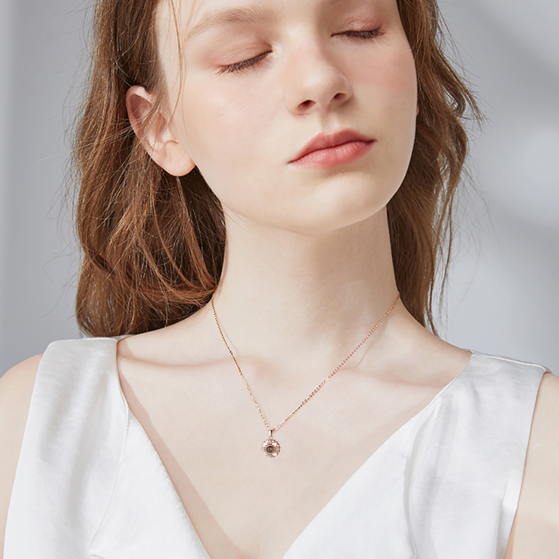 Collier avec pendentif photo en argent sterling et pierre de projection personnalisée en forme de tournesol pour femme, meilleur ami-3