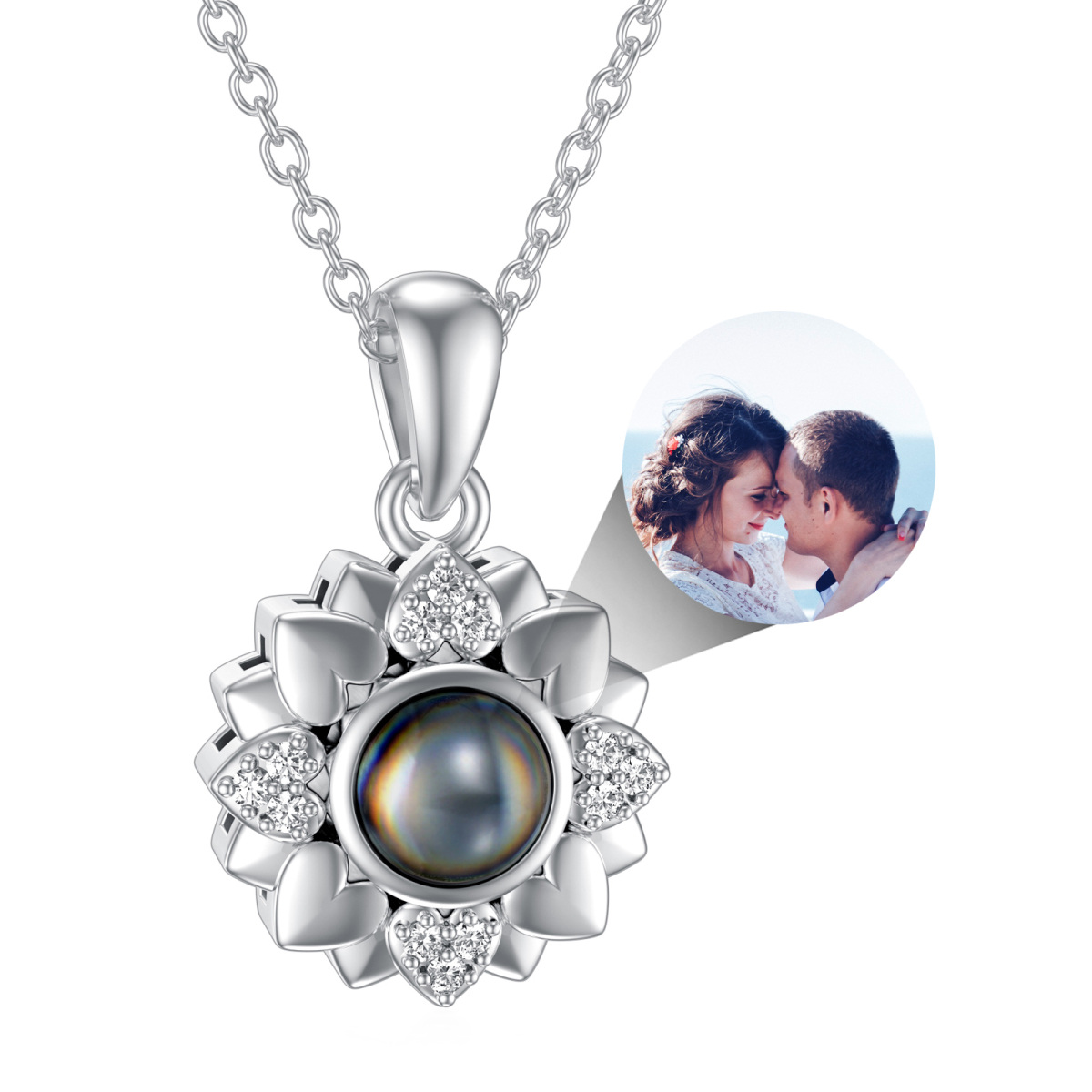 Collar con colgante de foto de piedra de proyección personalizada de girasol de plata de ley para mujer mejor amiga-1