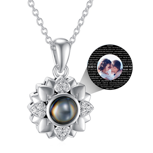Colar com pingente de foto de pedra de projeção personalizada de girassol de prata esterlina para melhor amigo feminino