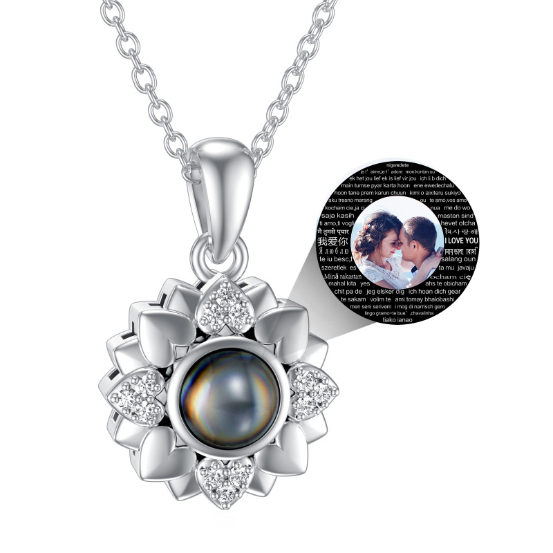 Colar com pingente de foto de pedra de projeção personalizada de girassol de prata esterlina para melhor amigo feminino-1