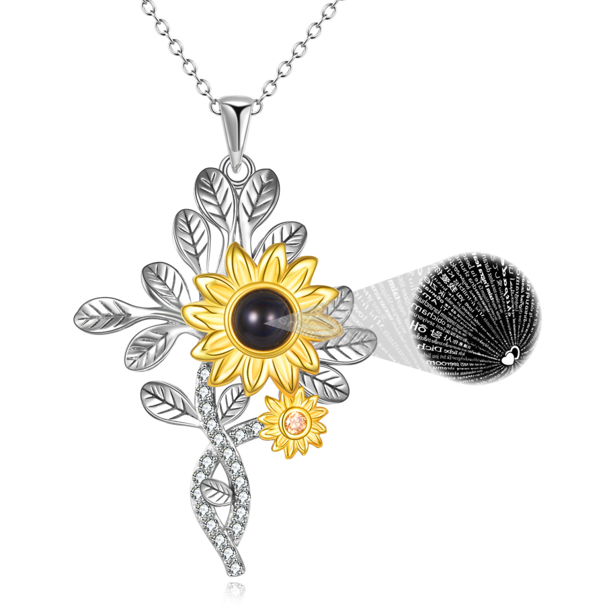 Collier pendentif tournesol en argent sterling avec pierre de projection-1