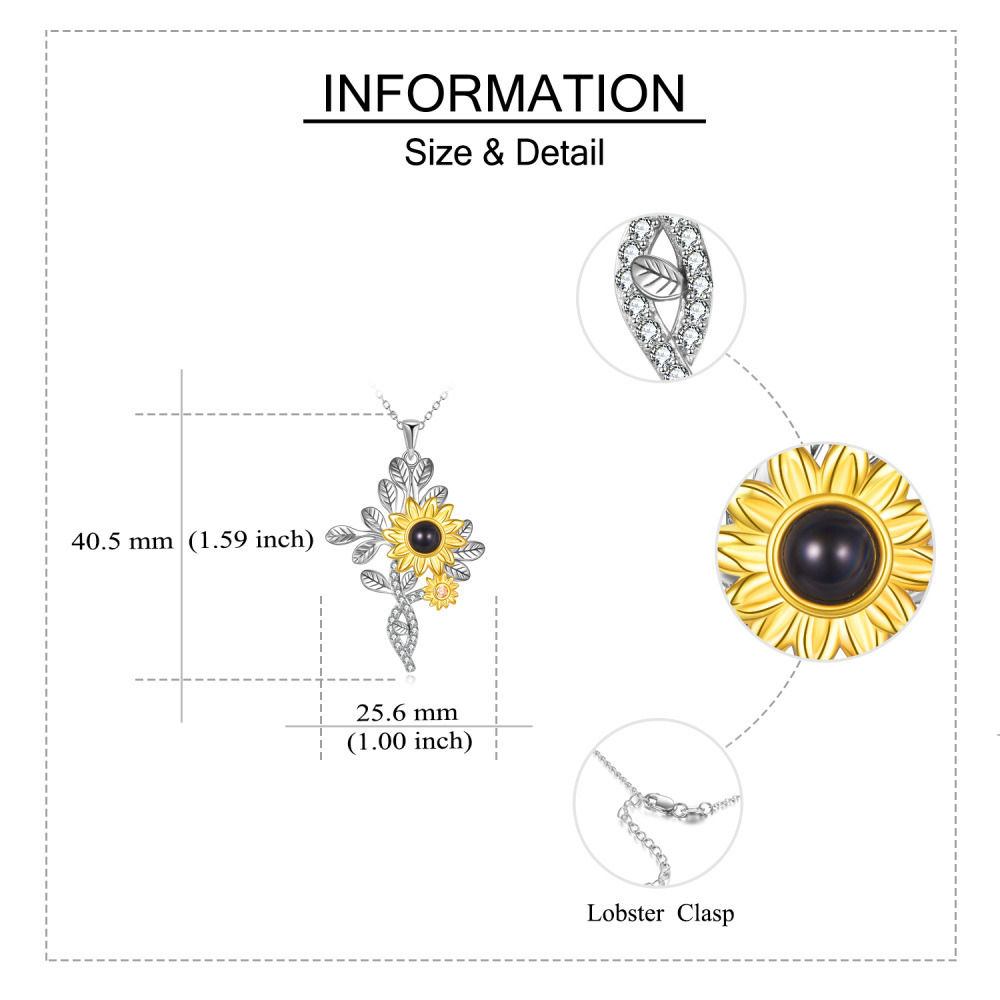 Sterling Silver Projection Stone Sunflower Pendant Necklace-5